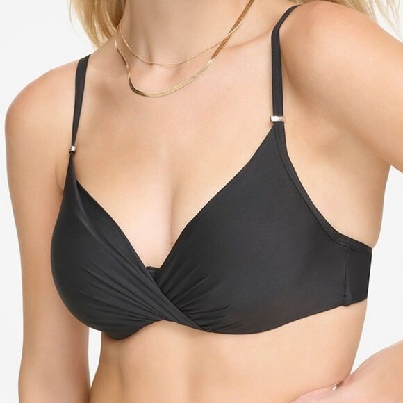 Calvin Klein Swimwear Twist Front Padded Underwire Bikini Top Black L NWT $68 - Picture 1 of 9